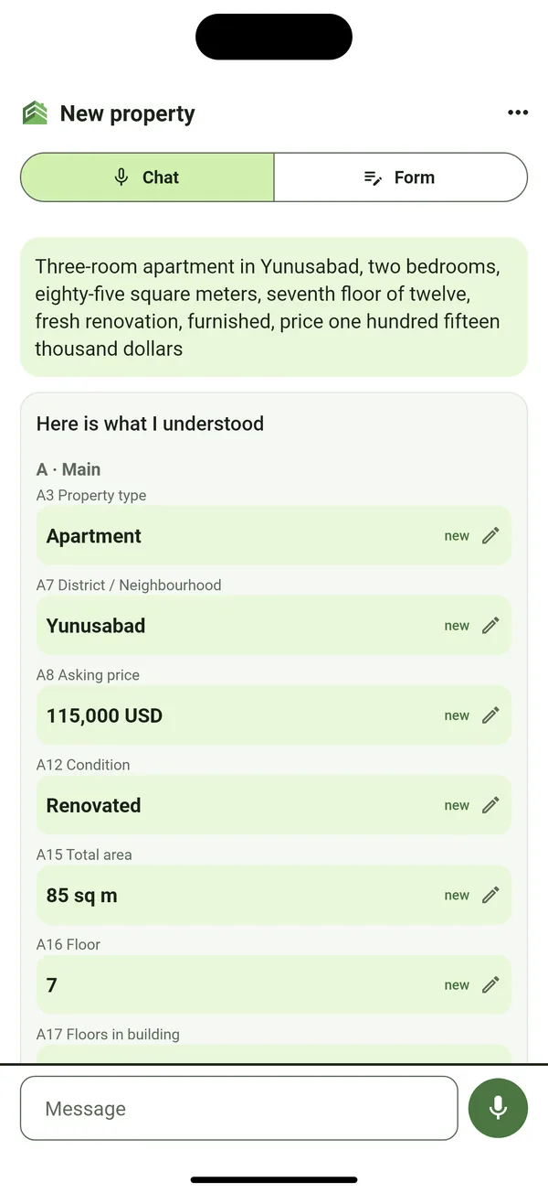 Here is what I understood: voice sorted into fields
