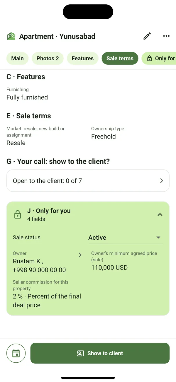 Only for you block in the property card